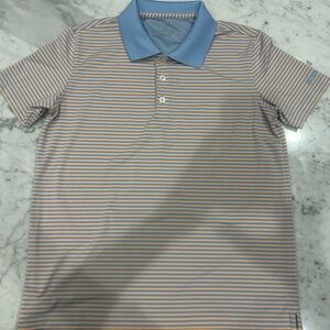 Boys medium Performance Polo - Light Blue & Peach Striped